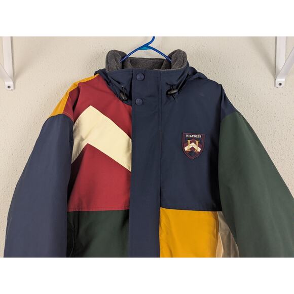 Vintage Tommy Hilfiger sz L Puffer Coat Jacket color block hoodie zips HU - Picture 2 of 14